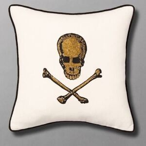John Derian Threshold 12” Beads and Bones Skull and Crossbones Throw Pil…